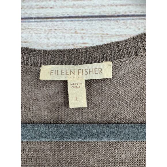 Eileen Fisher 100% Linen Sleeveless Tie Front Duster Sweater Vest Womens L Brown - Picture 8 of 12